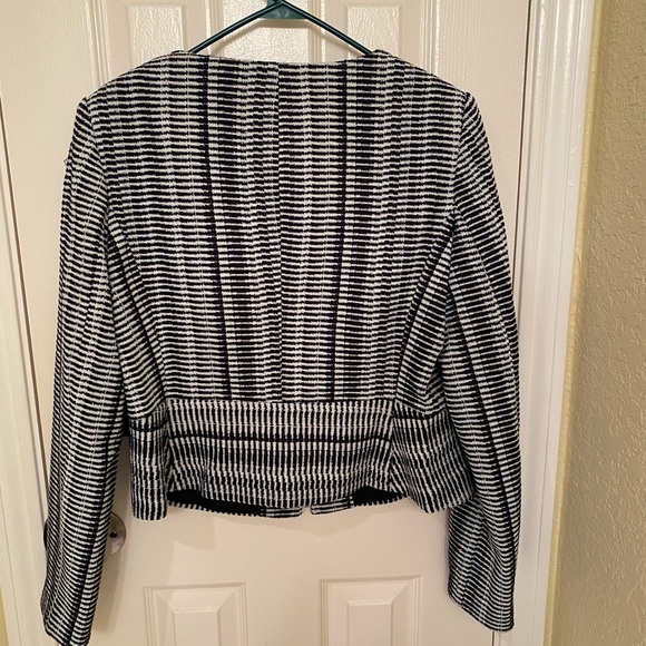 Never worn, tags attached. DKNY navy blue and white waist length zip up blazer. - Picture 2 of 4